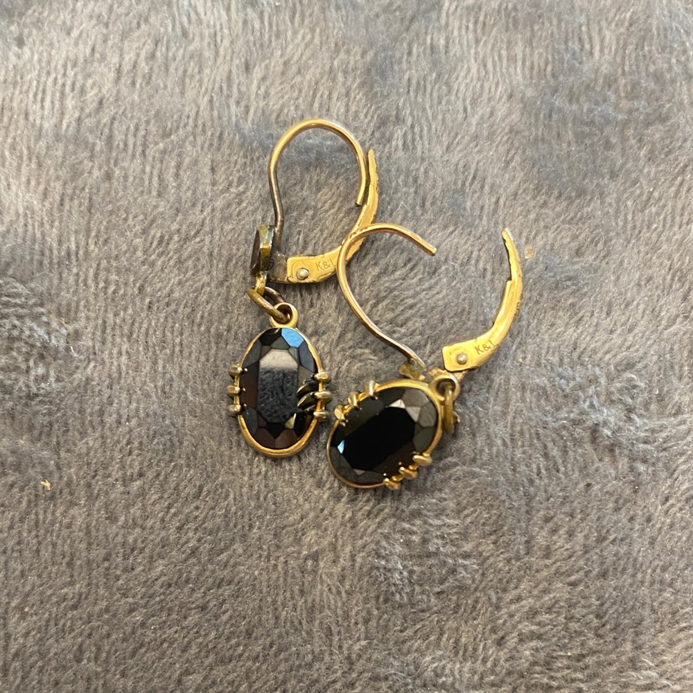 K & L made in Germany Gold plated Black Stone Drop Earrings